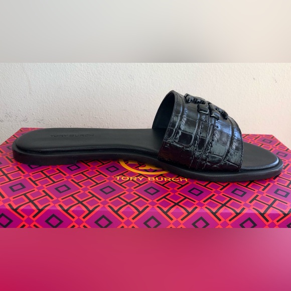 S⭕️LD‼️New Tory Burch Everly Slide in Perfect Black Croc Embossed Size 7 - Picture 6 of 12